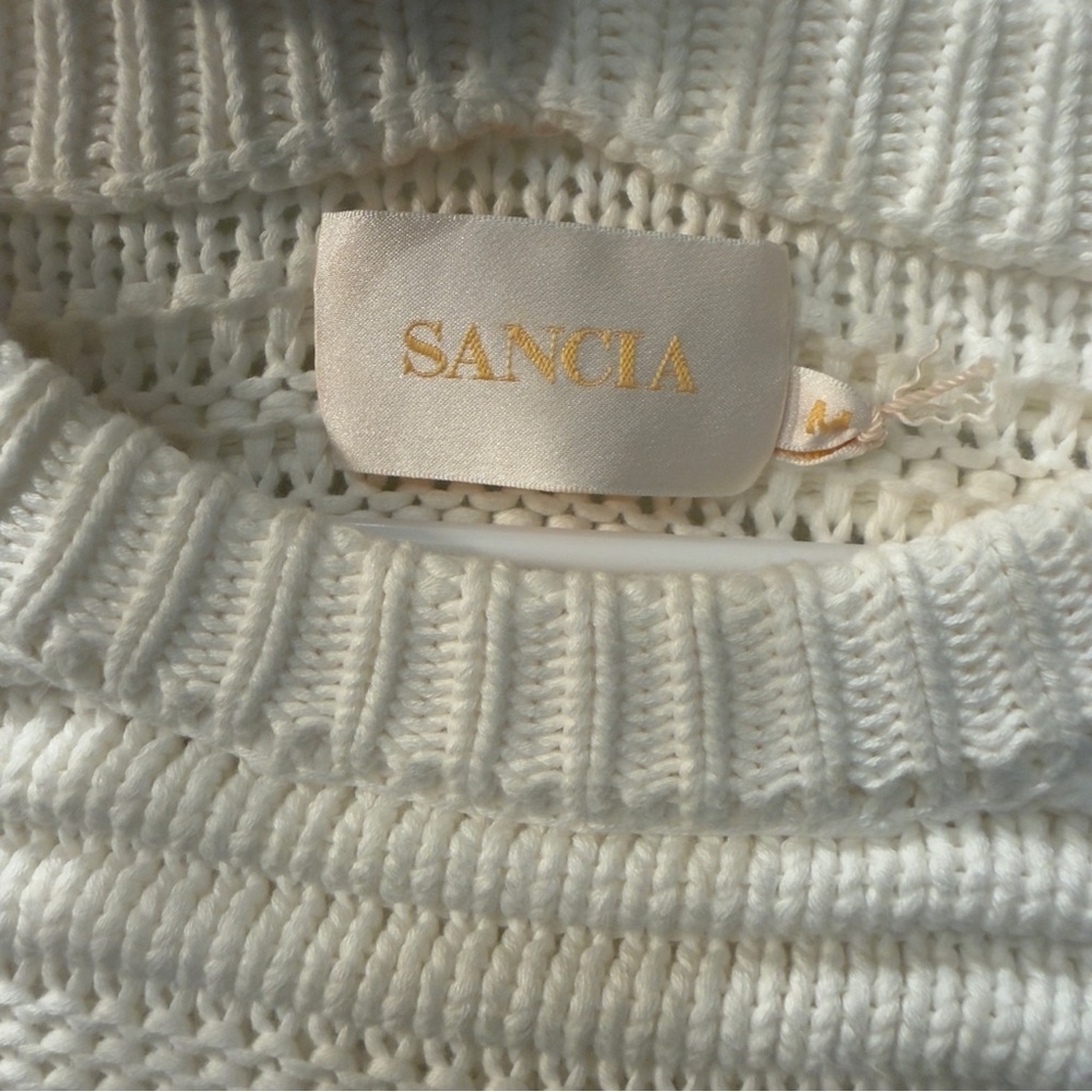 SANCIA Cream Textured Ribbed Knit Sweater Relaxed Pullover - Picture 3 of 5